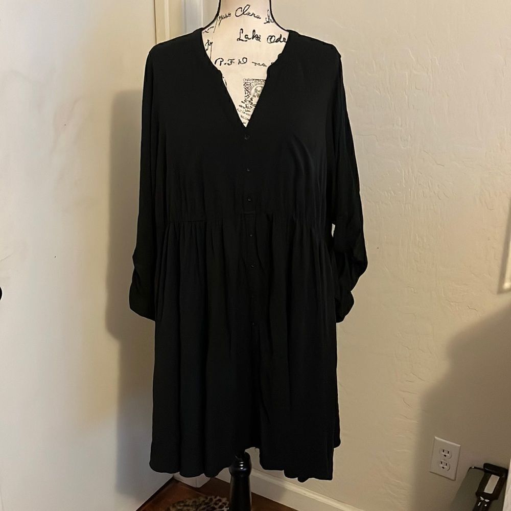 Torrid Black Roll Up Sleeves Pockets Dress Casual Contemporary Work Office